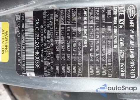 2016 Land Rover Discovery Sport Hse from USA, damaged, VIN SALCR2BGXGH600389